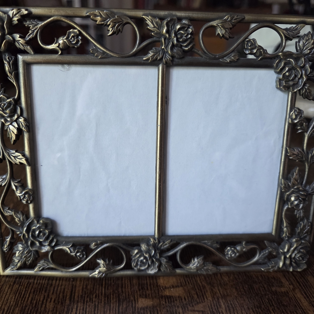 Vintage Antiqued Metal Double Table Picture Frame